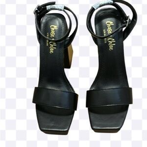 Chase + Chloe Black Heels with Strappy Design and High Thin Heel